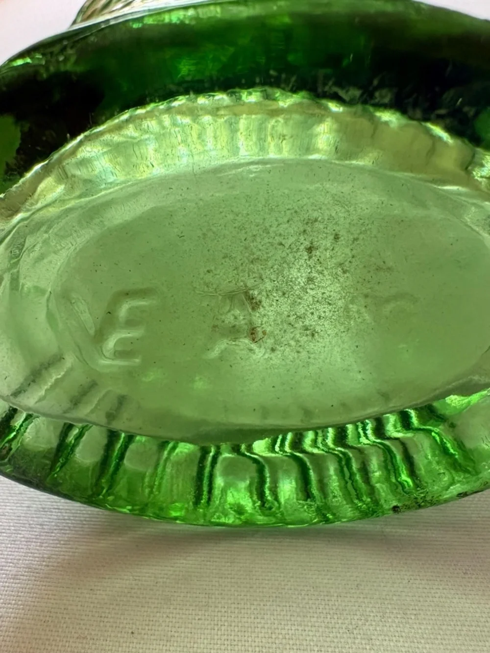 Vintage Vetreria Etrusca VE Green Glass Fish Shaped Bottle Italy 7.5